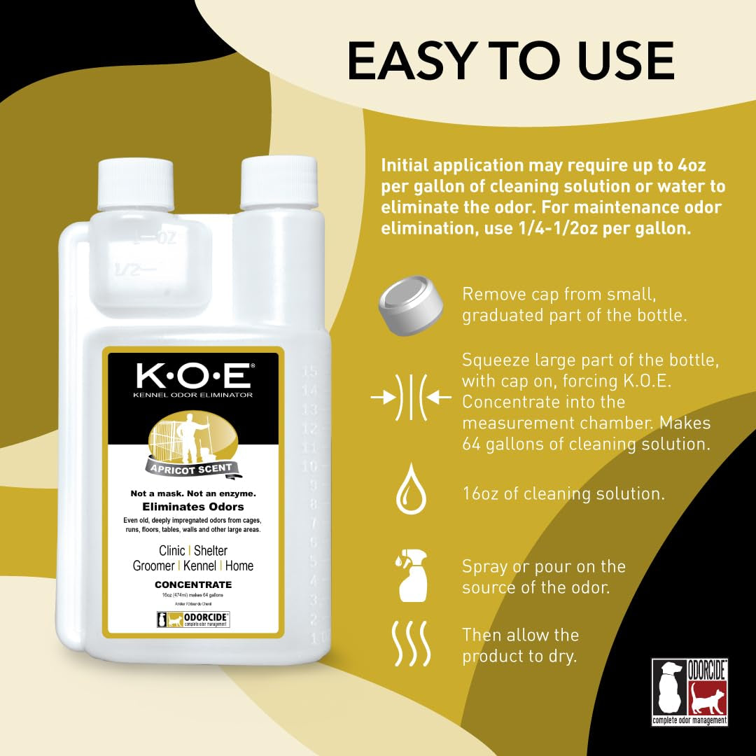 K.O.E. Apricot Odor Eliminator 16 Oz for Strong Odor for Cages, Runs & More – Home & Kennel W/Safe, Non-Enzymatic Formula