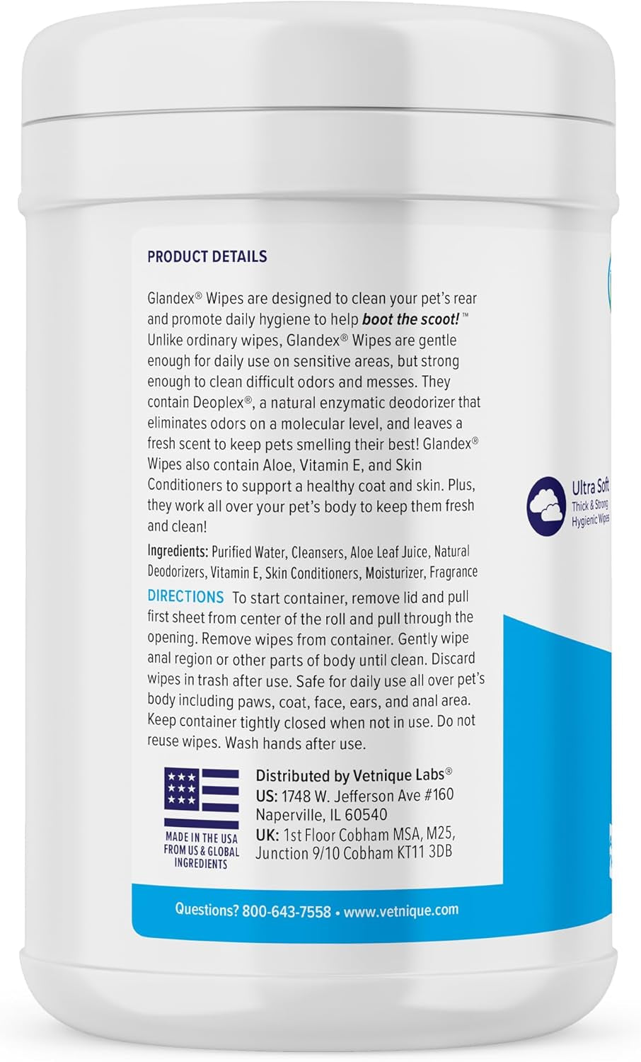 Labs Glandex Dog Wipes for Pets Cleansing & Deodorizing Anal Gland Hygienic Dog & Cat Wipes with Vitamin E, Skin Conditioners and Aloe (75Ct)