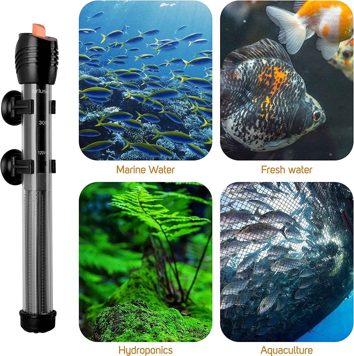 Submersible Aquarium Heater,300W Adjustable Fish Tahk Heater with 2 Suction Cups Free Thermometer Suitable for Marine Saltwater and Freshwater