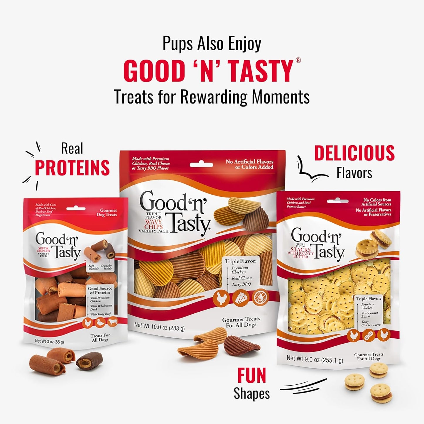 Good ‘N’ Fun Triple Flavor Rolls for Large Dogs, Treat Your Dog to Long-Lasting Chews Made with Beef Hide, Chicken and Artificial Pork Flavor, 6 Count