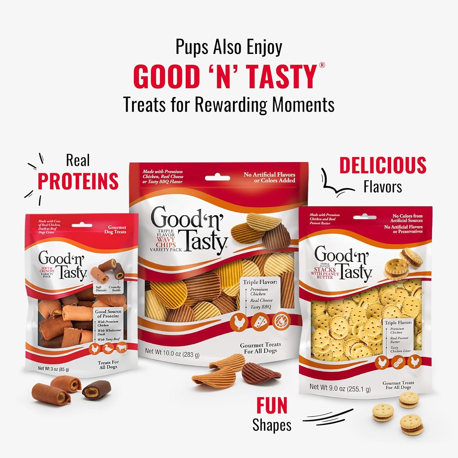 Good ‘N’ Fun Triple Flavor Rolls for Large Dogs, Treat Your Dog to Long-Lasting Chews Made with Beef Hide, Chicken and Artificial Pork Flavor, 6 Count