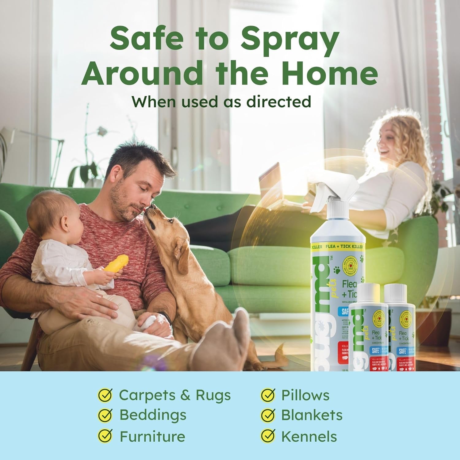 Flea and Tick Concentrate (3.7 Oz, 2 Pack) – Essential Oil Formula for Dogs, Controls Fleas, Ticks & Mites, Safe for Pet Beds, Kennels & Home Use