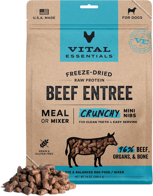 Freeze-Dried Raw Beef Meal or Mixer Dog Food Crunchy Mini Nibs, 14 Oz