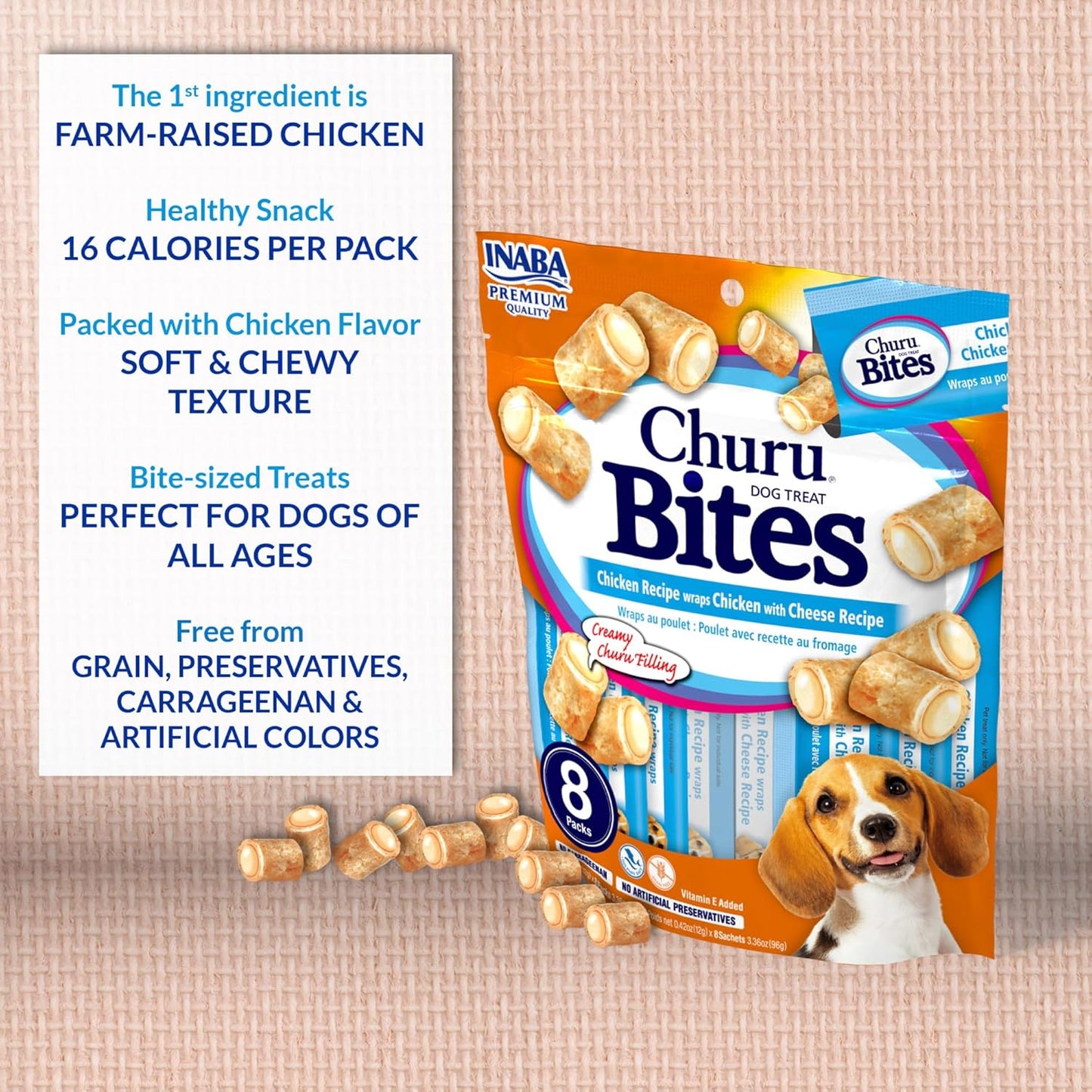 Churu Bites for Dogs, Soft & Chewy Dog Treats with Vitamin E, 0.42 Ounces Each Tube, 20 Tubes, Chicken & Cheese Variety Box