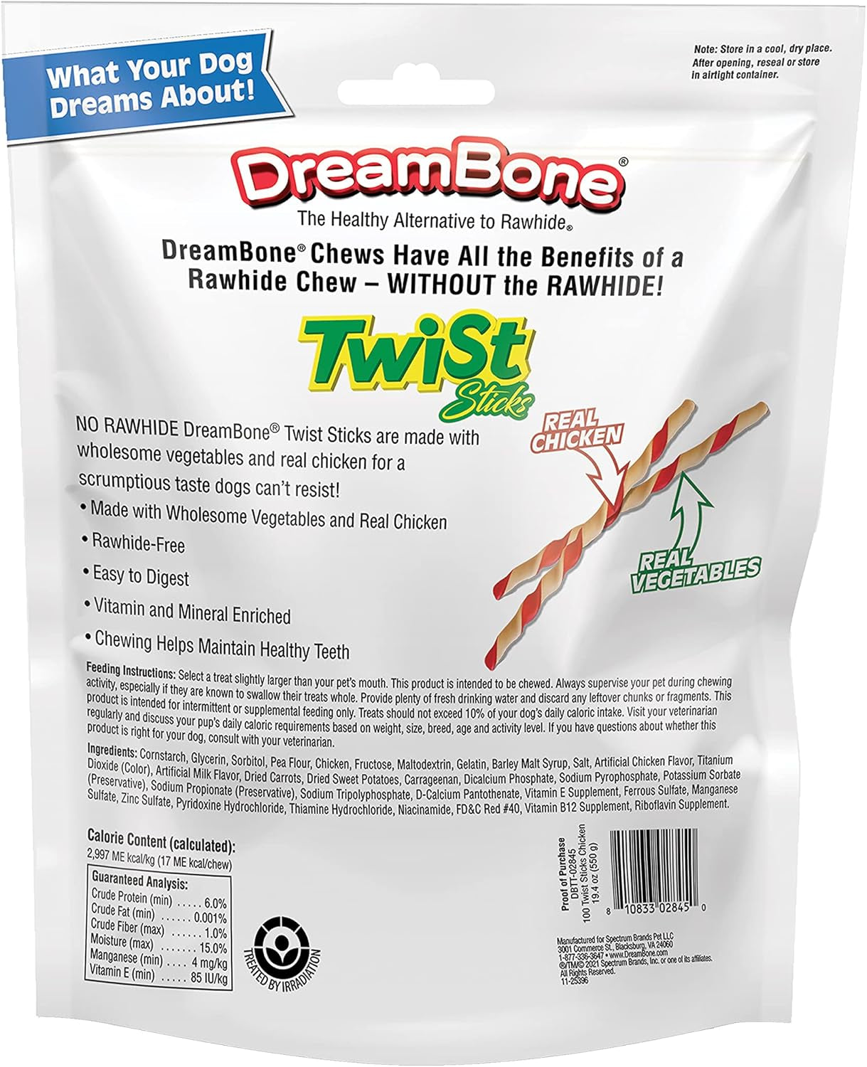 Twist Sticks Rawhide Free Dog Chews, Made with Real Chicken, 100 Count (Pack of 1)
