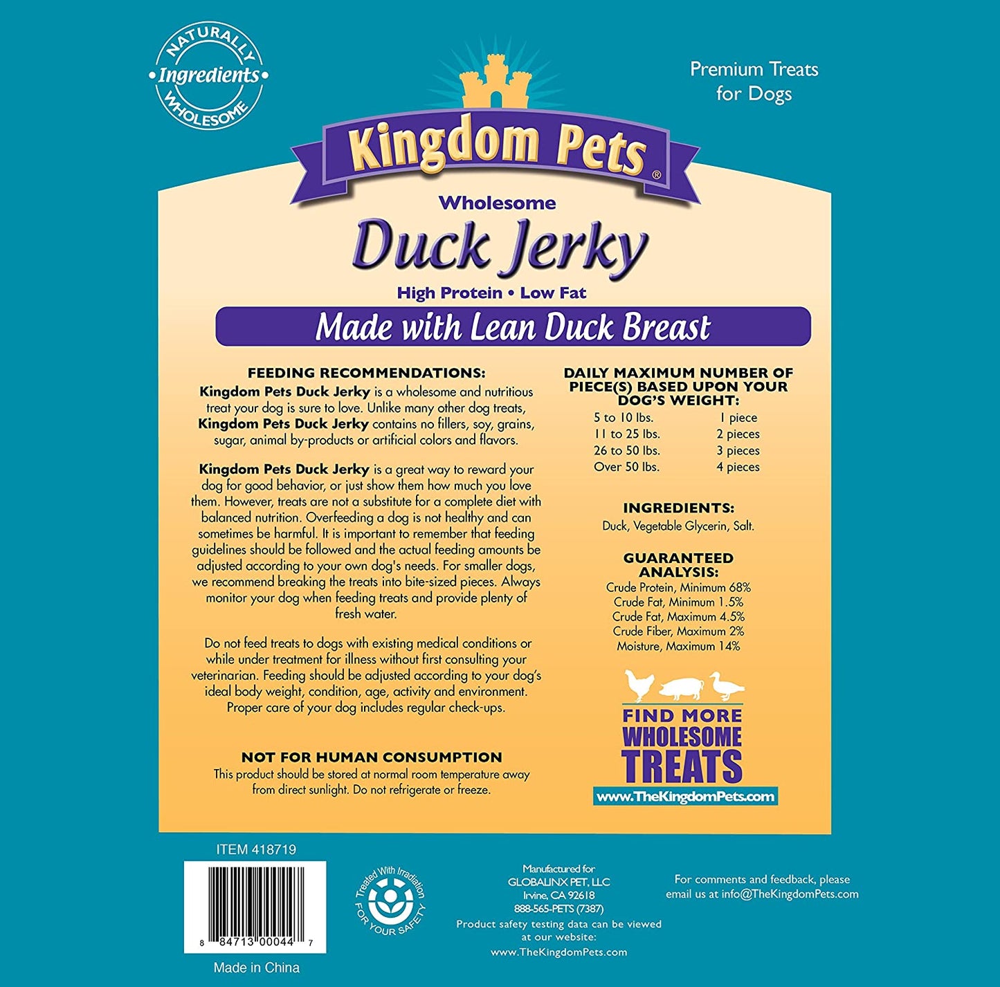 Duck Jerky Dog Treats with Only 3 Ingredients and No Fillers, 2.5 Pound Bag
