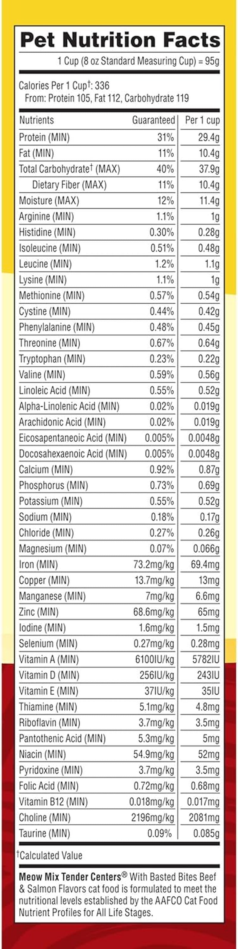Tender Centers Basted Bites Dry Cat Food, Beef & Salmon Flavors, 3 Pound (Pack of 4), Crunchy outside Meaty Inside