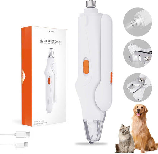 2-In-1 Cat Nail Clippers & Dog Nail Clippers Trimmers for Large Medium Small Dogs Cats Claw Trimmer Quick Sensor and Safety Guard USB Rechargeable with 2 LED Lights Dogs Nail Trimmer