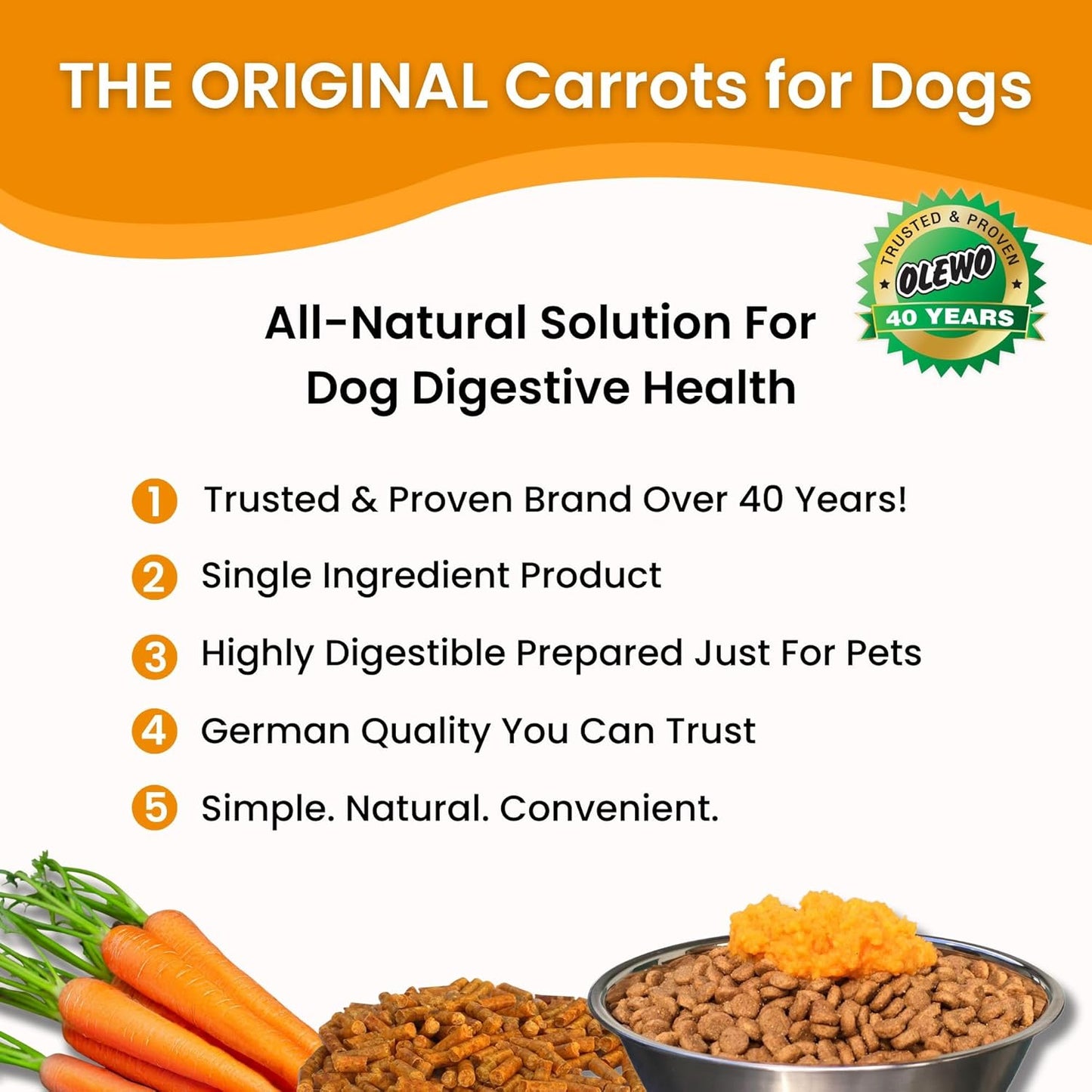 Original Carrots for Dogs – Fiber for Perfect Poop, Dehydrated Dog Food Toppers for Picky Eaters, Natural Skin & Coat Support, Multivitamin, Probiotics for Digestive & Gut Health, 2.2 Lbs