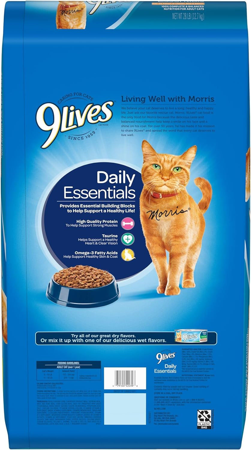 Daily Essentials Dry Cat Food with Chicken, Beef & Salmon Flavors, 28 Lb Bag