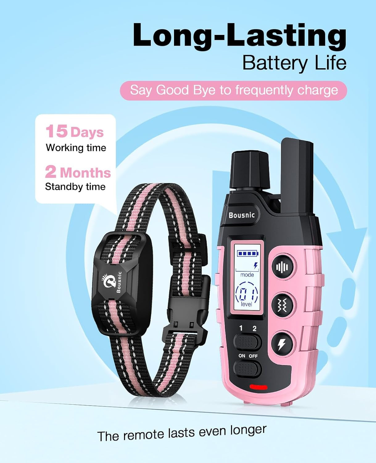 Dog Shock Collar - 3300Ft Dog Training Collar with Remote for 5-120Lbs Small Medium Large Dogs Rechargeable Waterproof E Collar with Beep (1-8), Vibration(1-16), Safe Shock(1-99) (Lightpink)