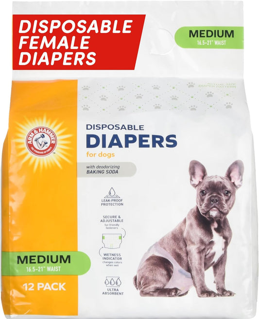 for Pets Disposable Female Dog Diapers - Adjustable, Leak Proof, Ultra Absorbent with Wetness Indicator for Urination, Dogs in Heat, Potty Training, and Incontinence, Medium, 12 Count