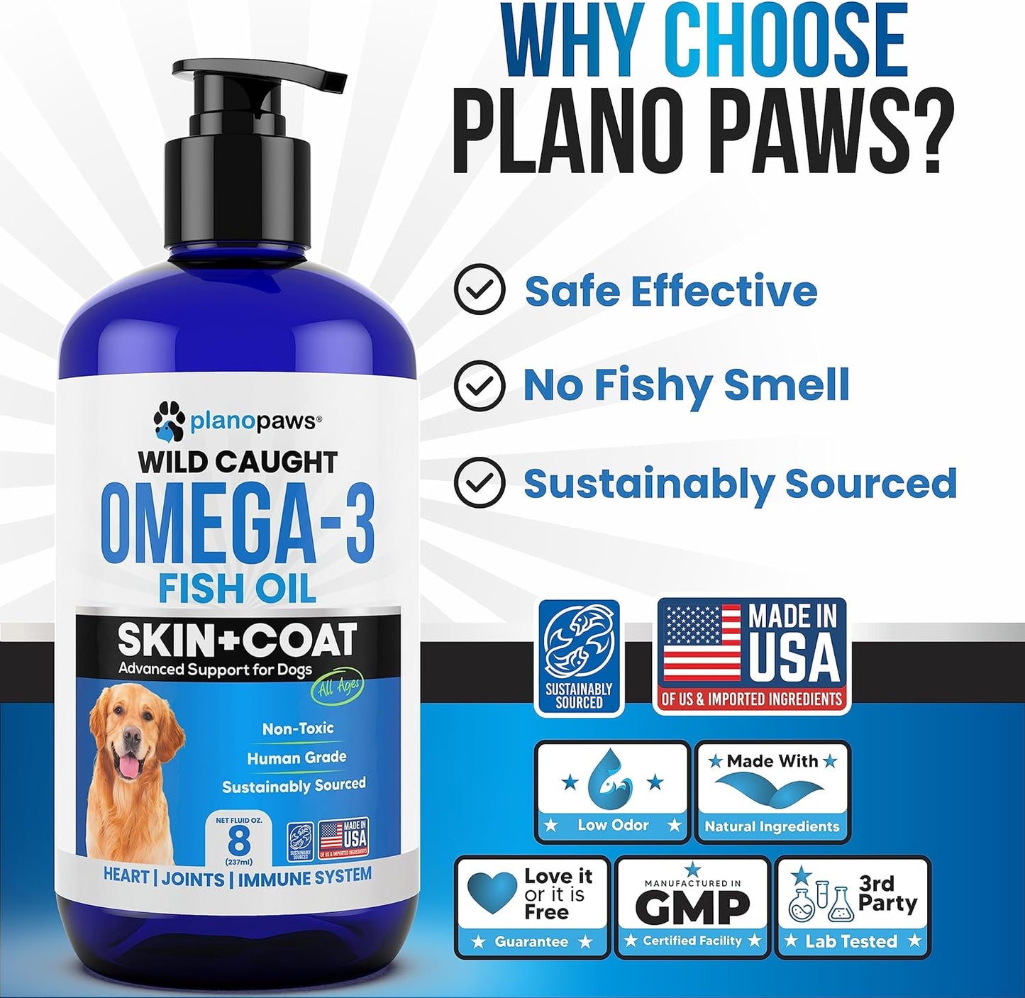 Omega 3 Fish Oil for Dogs - Better than Salmon Oil - Dog Fish Oil Supplement to Reduce Shedding & Itching - Supports Joints, Brain, and Heart Health - Skin and Coat Supplement - Liquid Fish Oil