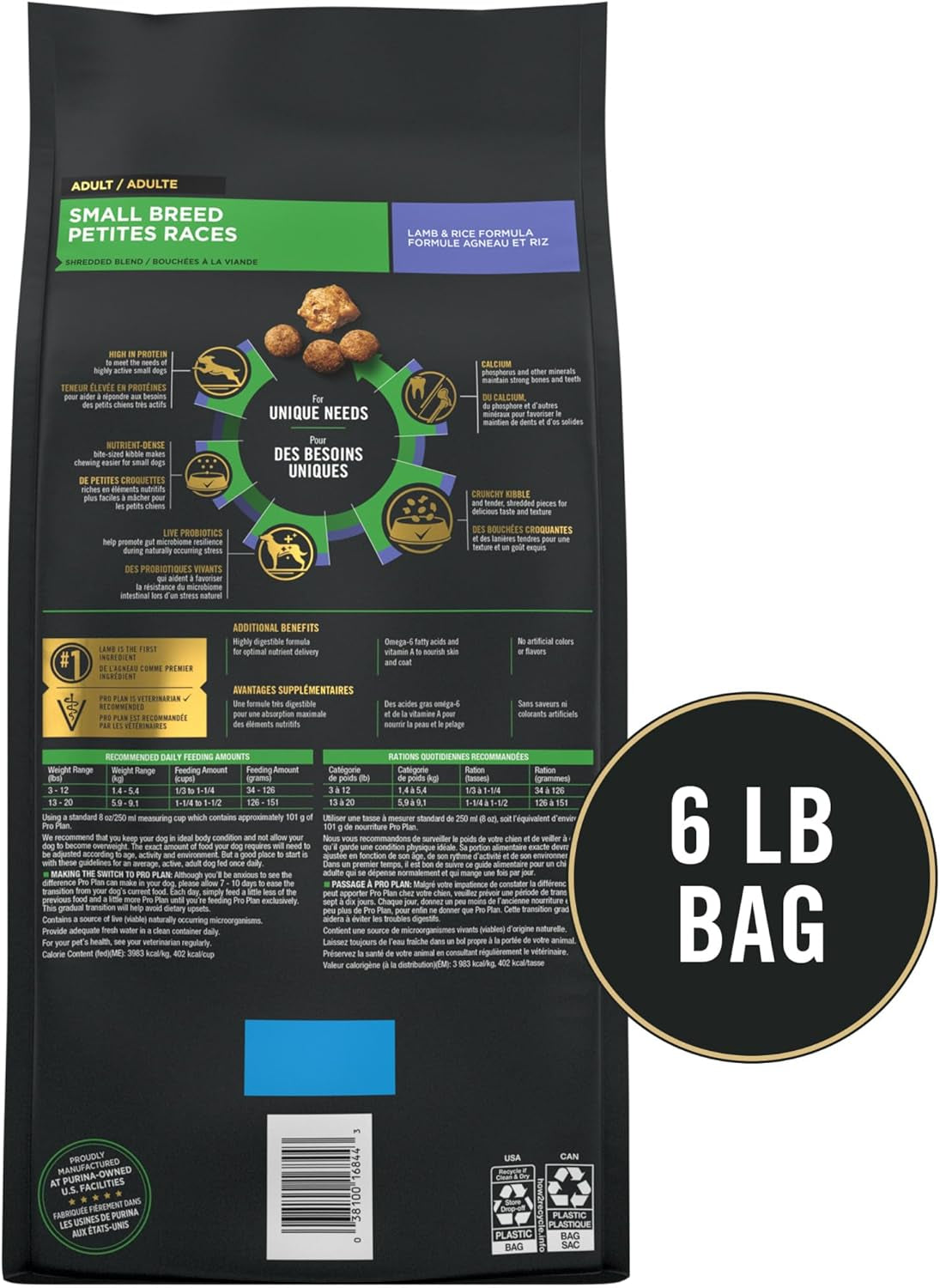 Small Breed High Protein Dog Food Dry Shredded Blend Lamb and Rice Formula - 6 Lb. Bag