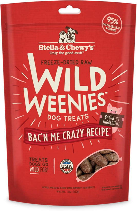 Freeze-Dried Raw Wild Weenies Dog Treats - High-Protein Training Treats for Dogs & Puppies - All-Natural Bacon Recipe with 95% Meat & Organs - USA Made - 11 Oz Bag