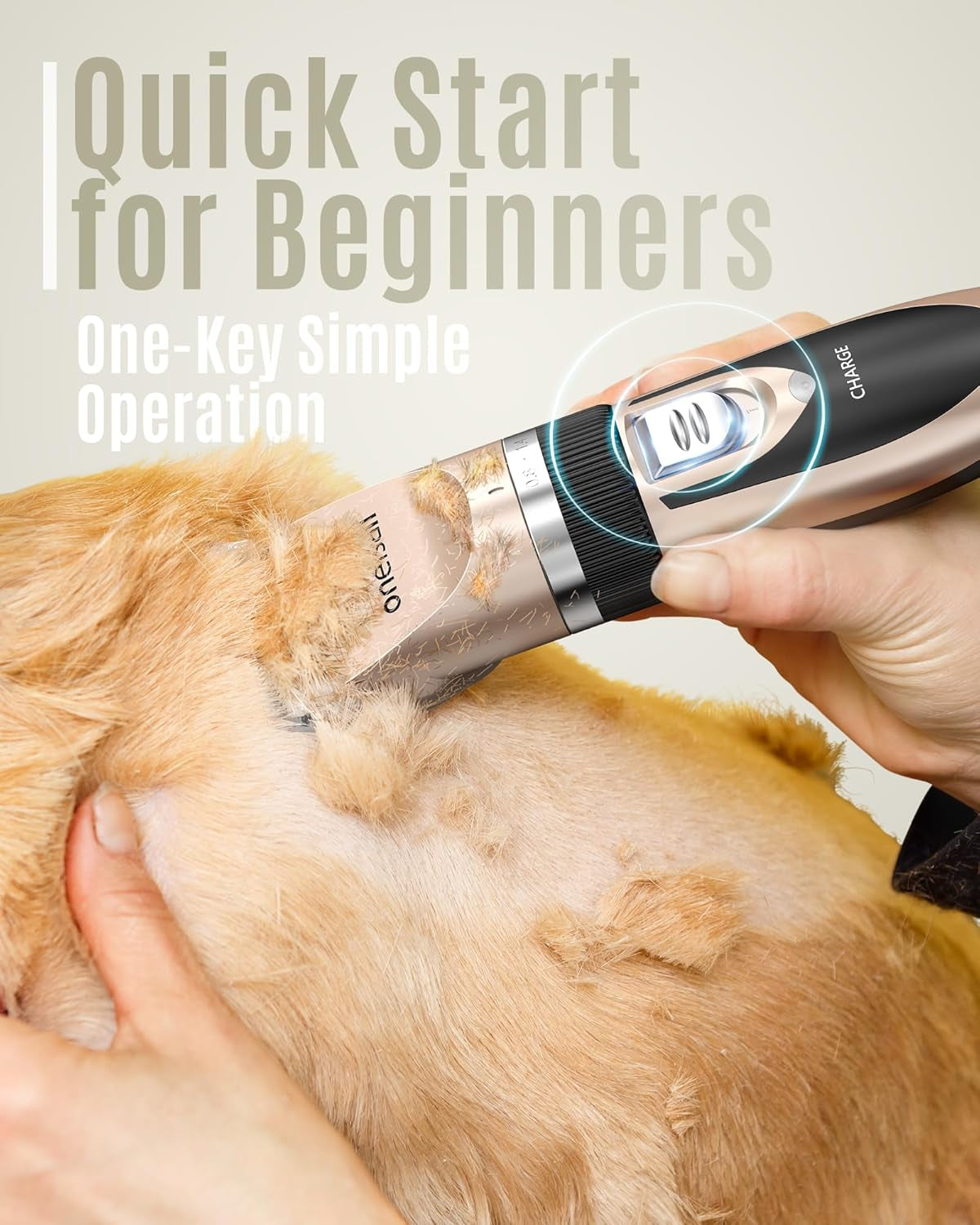 Dog Clipper Low Noise, Dog Grooming Kit with Rechargeable, Dog Shaver Cordless Electric Quiet Hair Clipper Set for Dog Cats Pets（Gold）