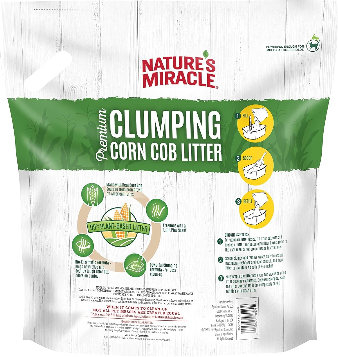 Premium Clumping Corn Cob Litter, Tough Odor Bio-Enzymatic Formula, Dust Free