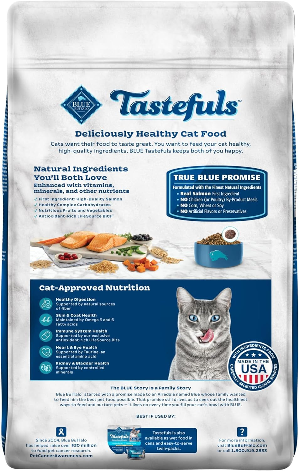 Tastefuls Natural Dry Food for Adult Indoor Cats, Salmon & Brown Rice Recipe, 15-Lb. Bag