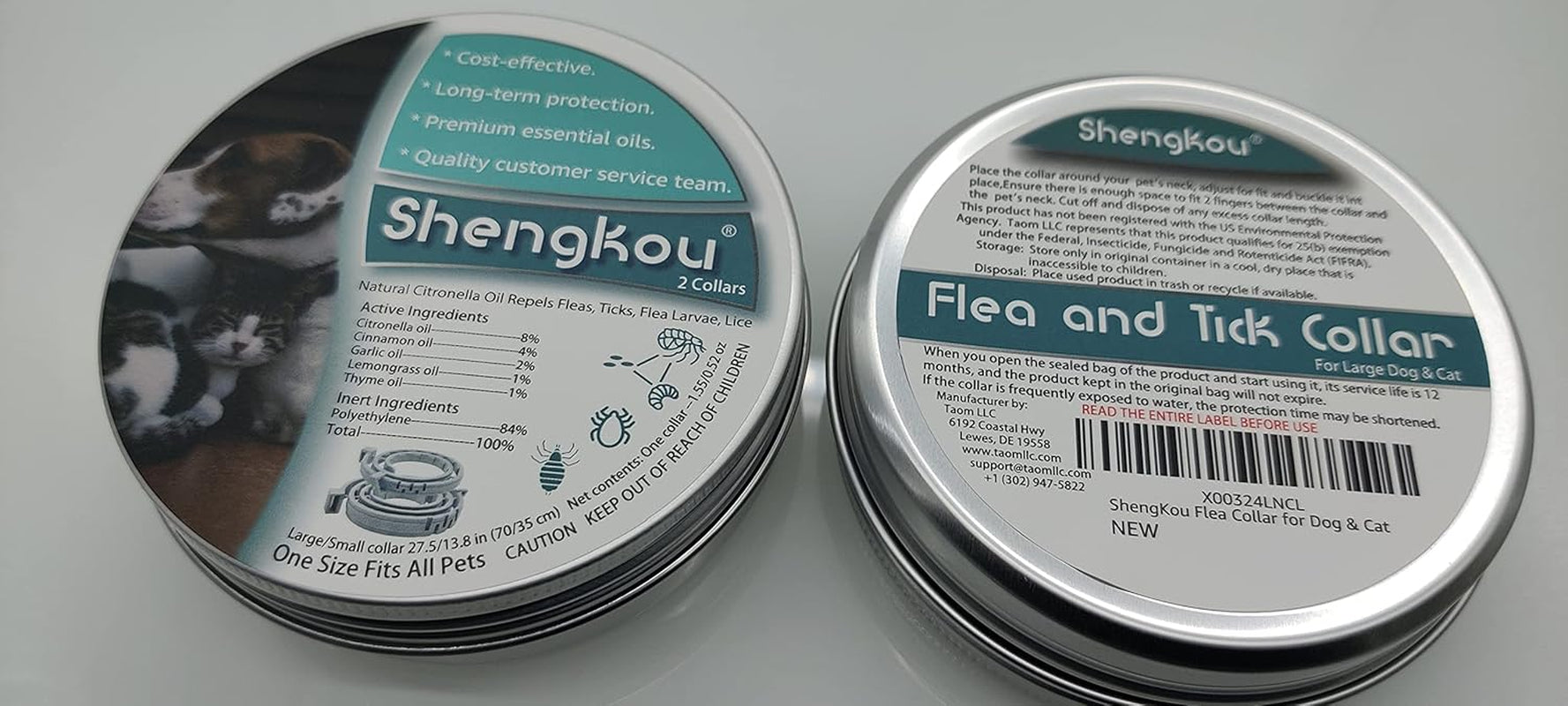 Flea and Tick Collar for Dogs and Cats - Safe and Natural Prevention and Control of Pests on Puppies and Kittens - Waterproof - Free Comb - 2-Pack (13.8 in & 27.5 In)