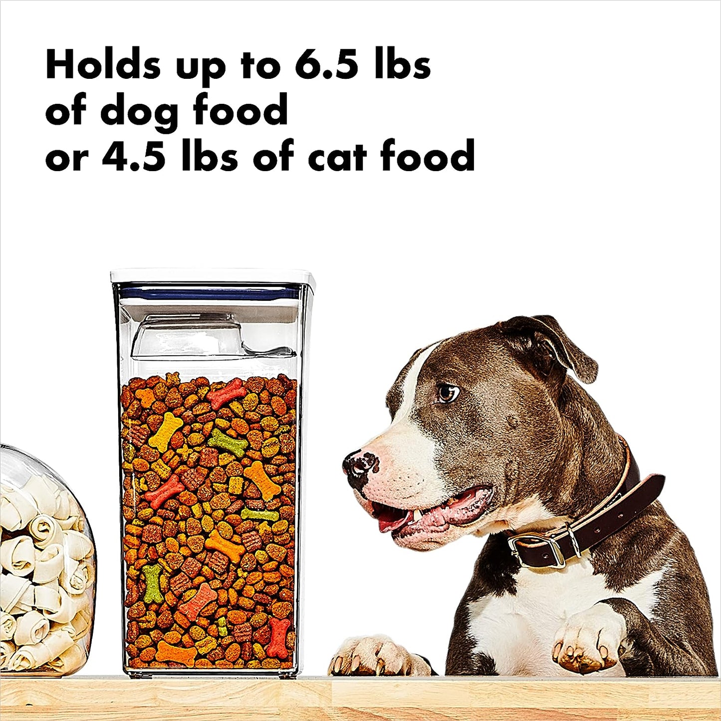 Good Grips Pet POP Container – 6.0 Qt/5.7 L with Half Scoop, Ideal for up to 6.5Lbs of Dog Food or 4.5Lbs of Cat Food, Airtight Dog and Cat Food Storage Container, BPA Free, Clear