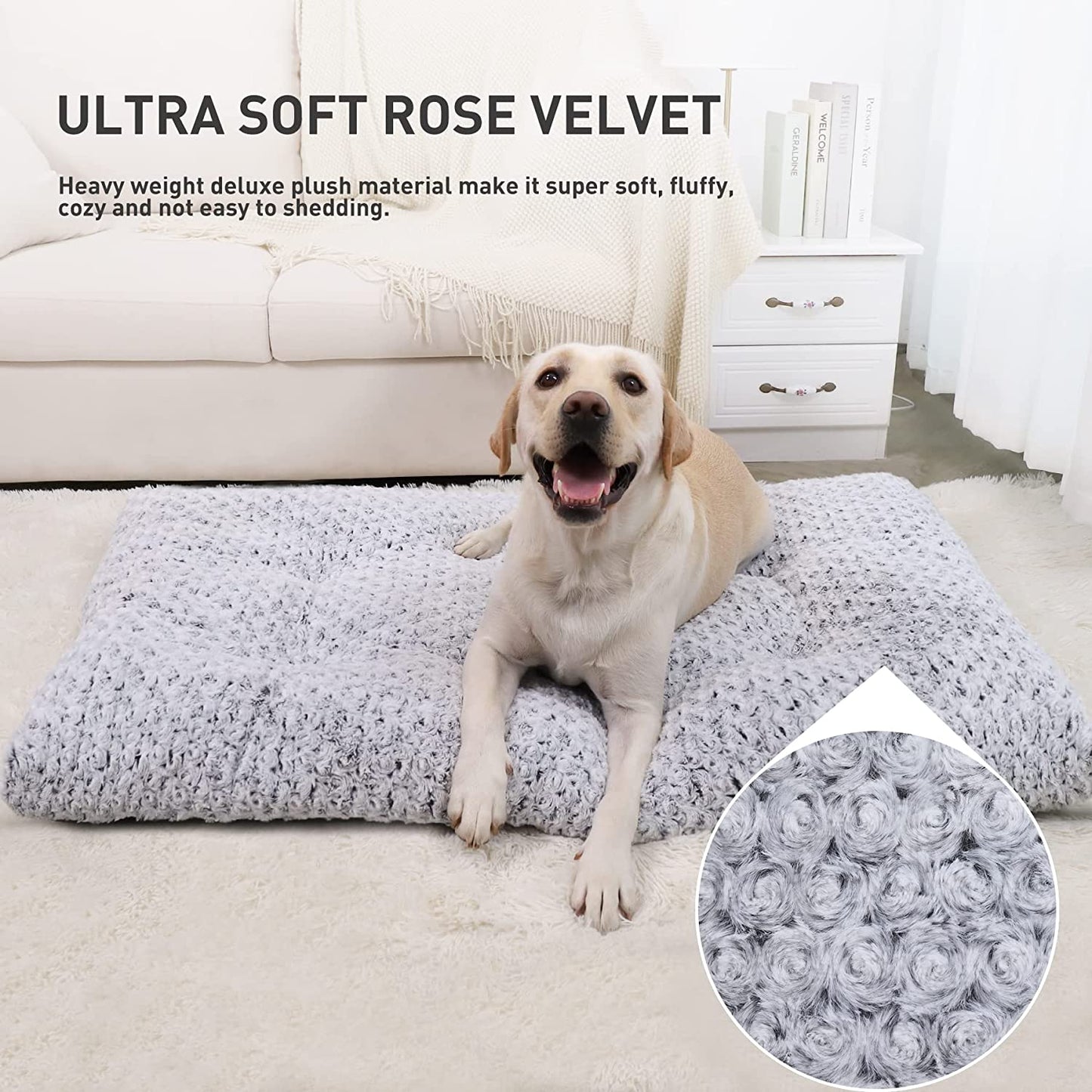 Washable Dog Bed Deluxe Plush Dog Crate Beds Comfy Kennel Pad Anti-Slip Pet Sleeping Mat for Large, Jumbo, Medium, Small Dogs Breeds, 41" X 27", Gray