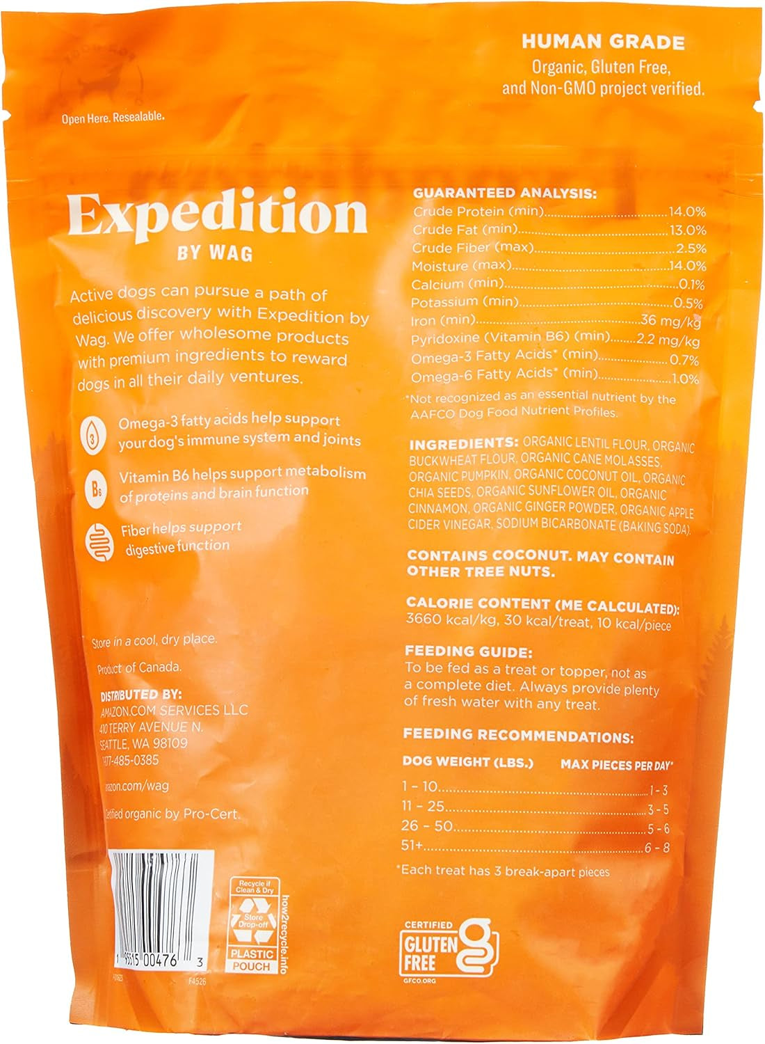 Amazon Brand -  Expedition Human Grade Organic Biscuits Dog Treats, Non-Gmo, Pumpkin & Chia Seed, 10 Oz, Pack of 1