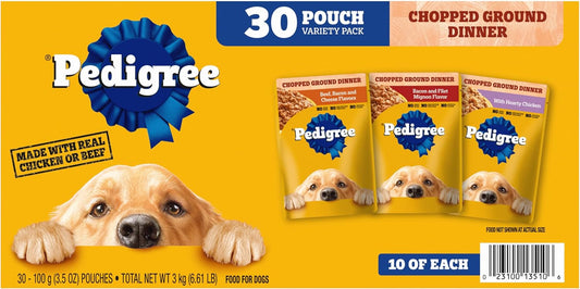 Chopped Ground Dinner Adult Soft Wet Dog Food 30-Count Variety Pack, 3.5 Oz Pouches