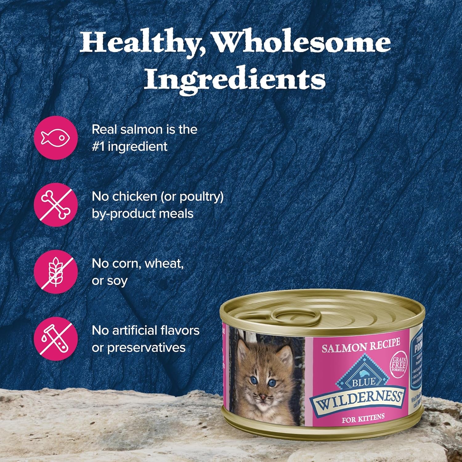 Wilderness Natural High Protein Grain Free Wet Food for Kittens, Salmon Pate, 3-Oz, 24 Count
