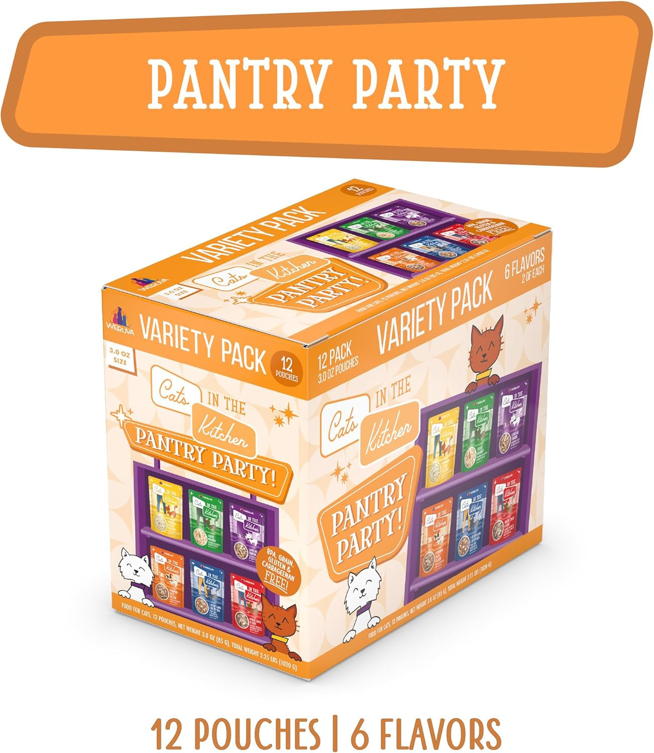 Cats in the Kitchen, Pantry Party Pouch Variety Pack in Gravy Cat Food, 3Oz Pouch (Pack of 12)