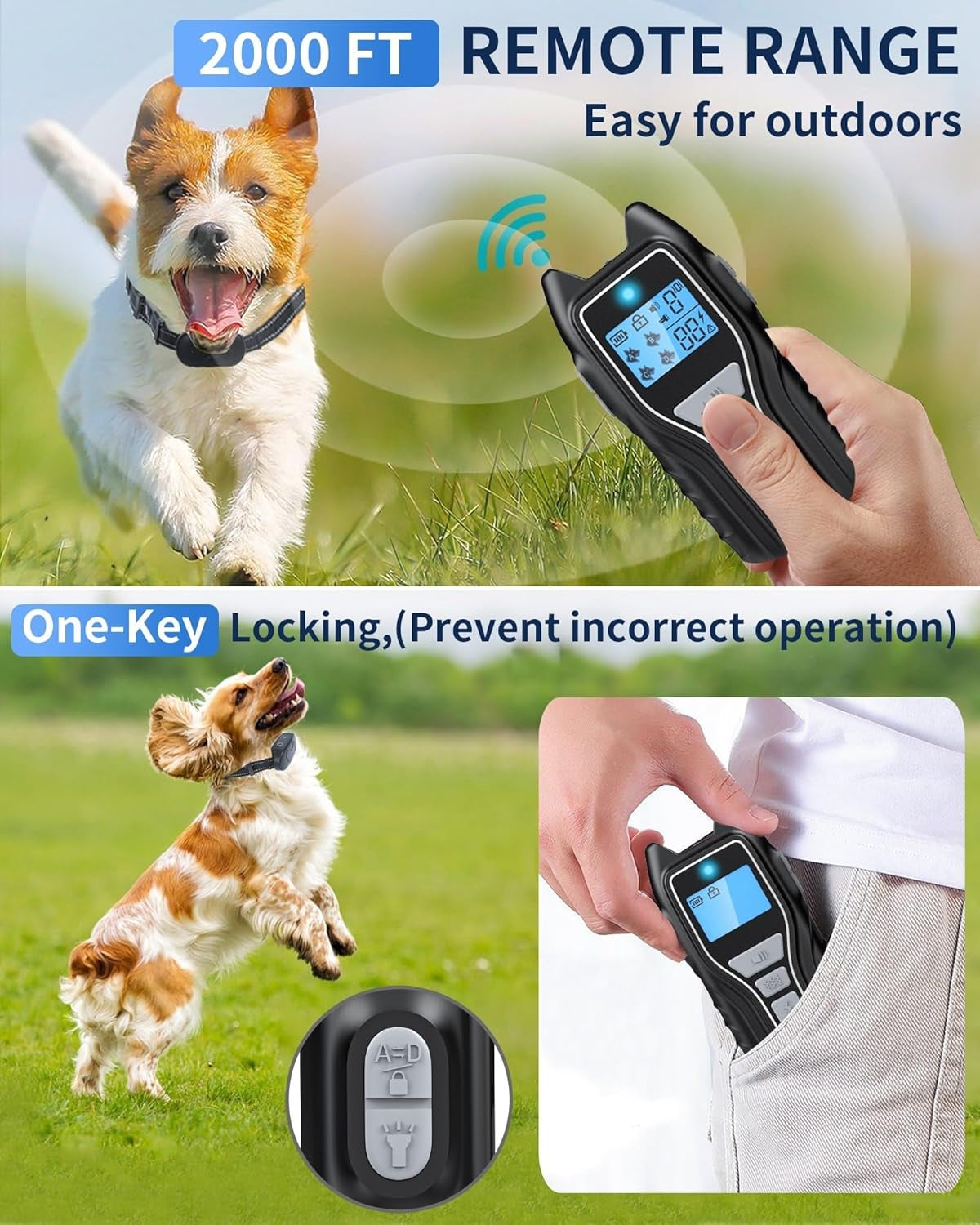 Dog Shock Collar with Remote Control - Rechargeable Dog Training Collar, IPX7 Waterproof E Collar for Dogs with 4 Safe Modes Flashlight Beep Vibration Shock Ideal for All Dog Sizes (8-150Lbs) Gry