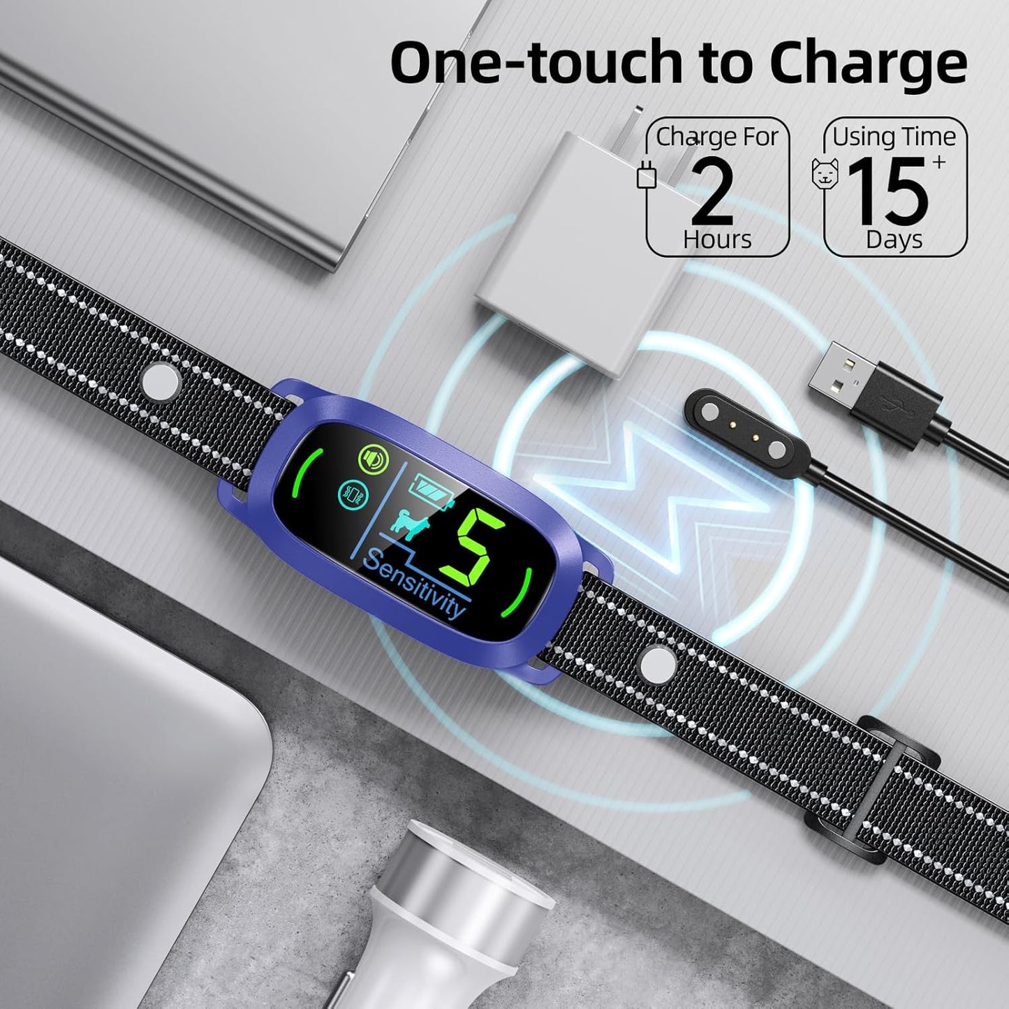 Dog Bark Collar for Large Medium Small Dogs, Rechargeable Smart Bark Collar, anti Barking Training Collar with 5 Adjustable Sensitivity Beep Vibration (Purple)