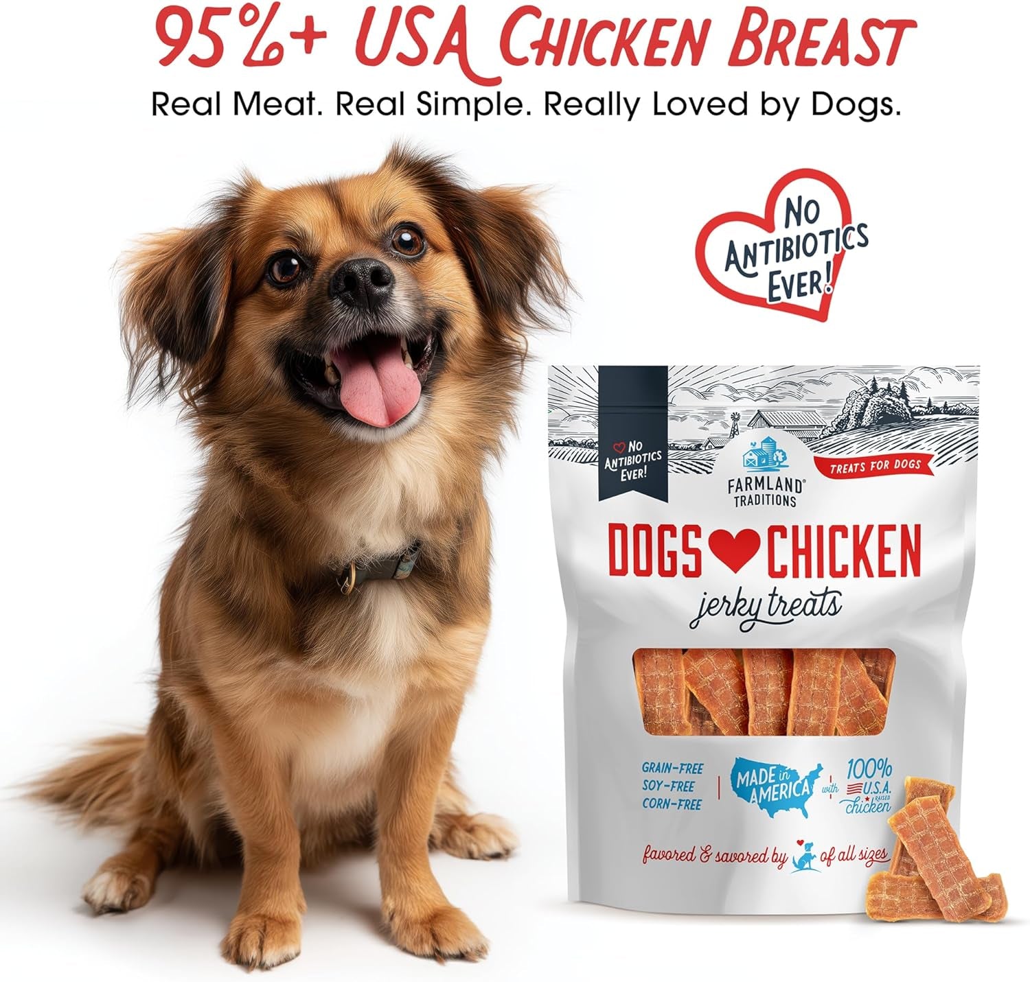 Dogs Love Chicken Jerky Dog Treats, Premium Two-Ingredient Dog Jerky with Usa-Raised Chicken & No Antibiotics Ever, 3-Pound Bag