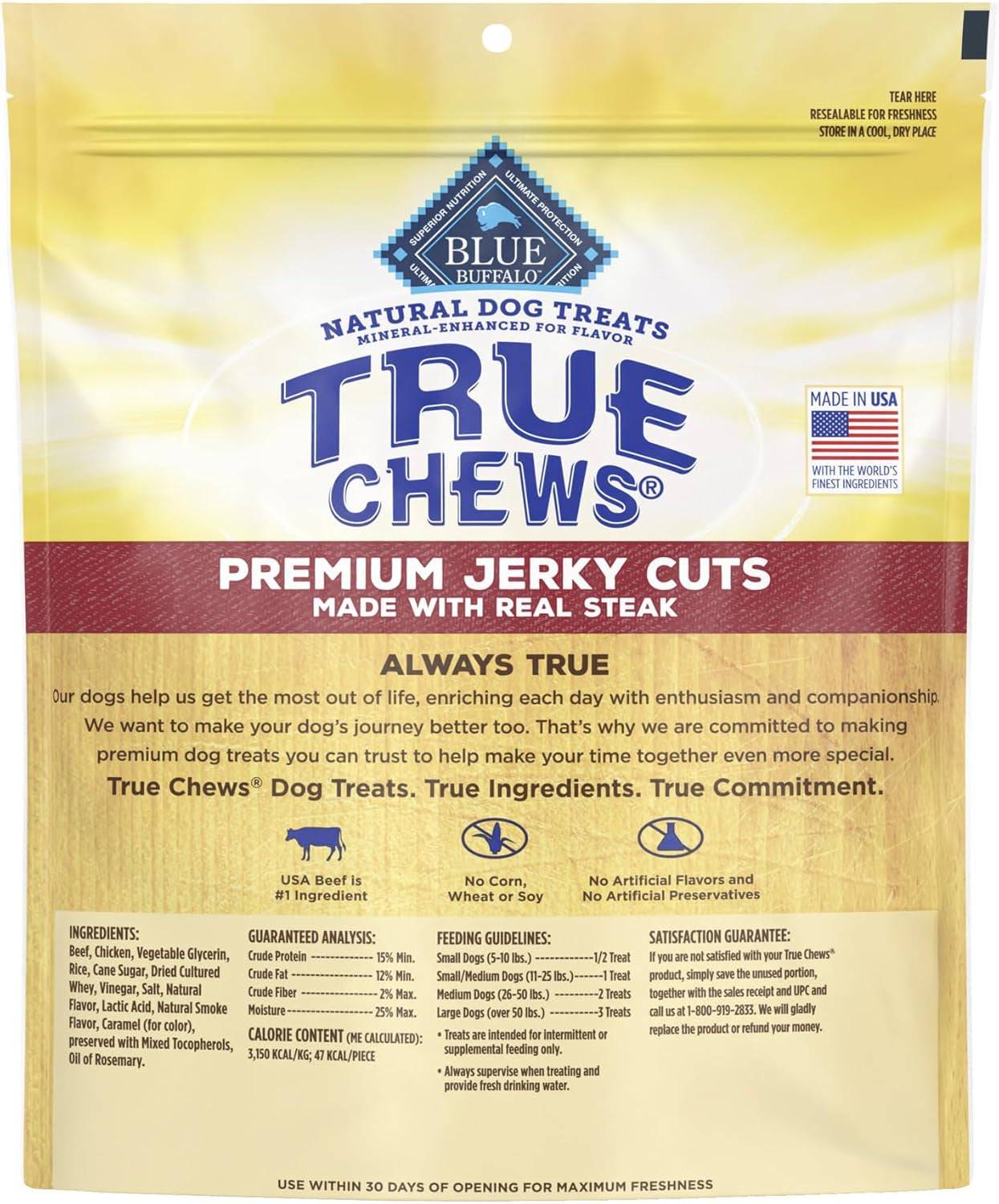 True Chews Premium Jerky Cuts Dog Treats, Made in the USA with Natural Ingredients, Beef, 30-Oz. Bag