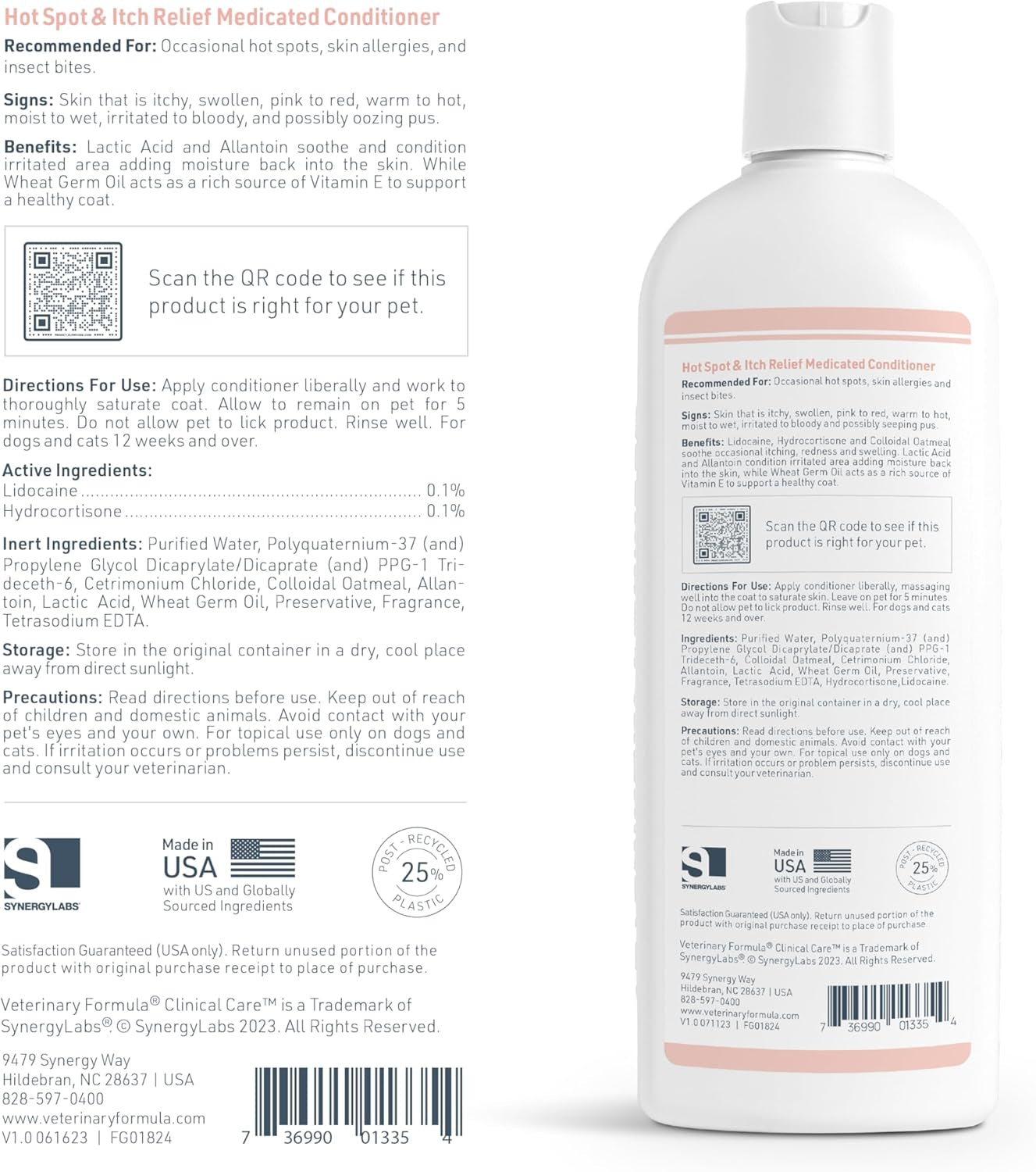 Clinical Care Hot Spot & Itch Relief Cat & Dog Medicated Conditioner, 16 Oz – Oatmeal Conditions Skin for a Lustrous Coat, Formulated to Help Alleviate Itchy Skin