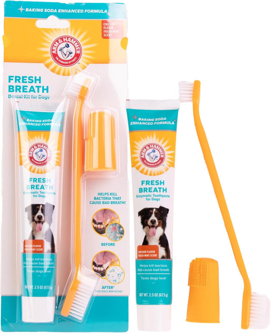 for Pets Fresh Breath Enzymatic Dog Dental Care Kit - Includes Dog Toothpaste, Dual Sided Toothbrush and Fingerbrush - Bad Breath Treatment, Chicken Flavor, 2.5 Ounce