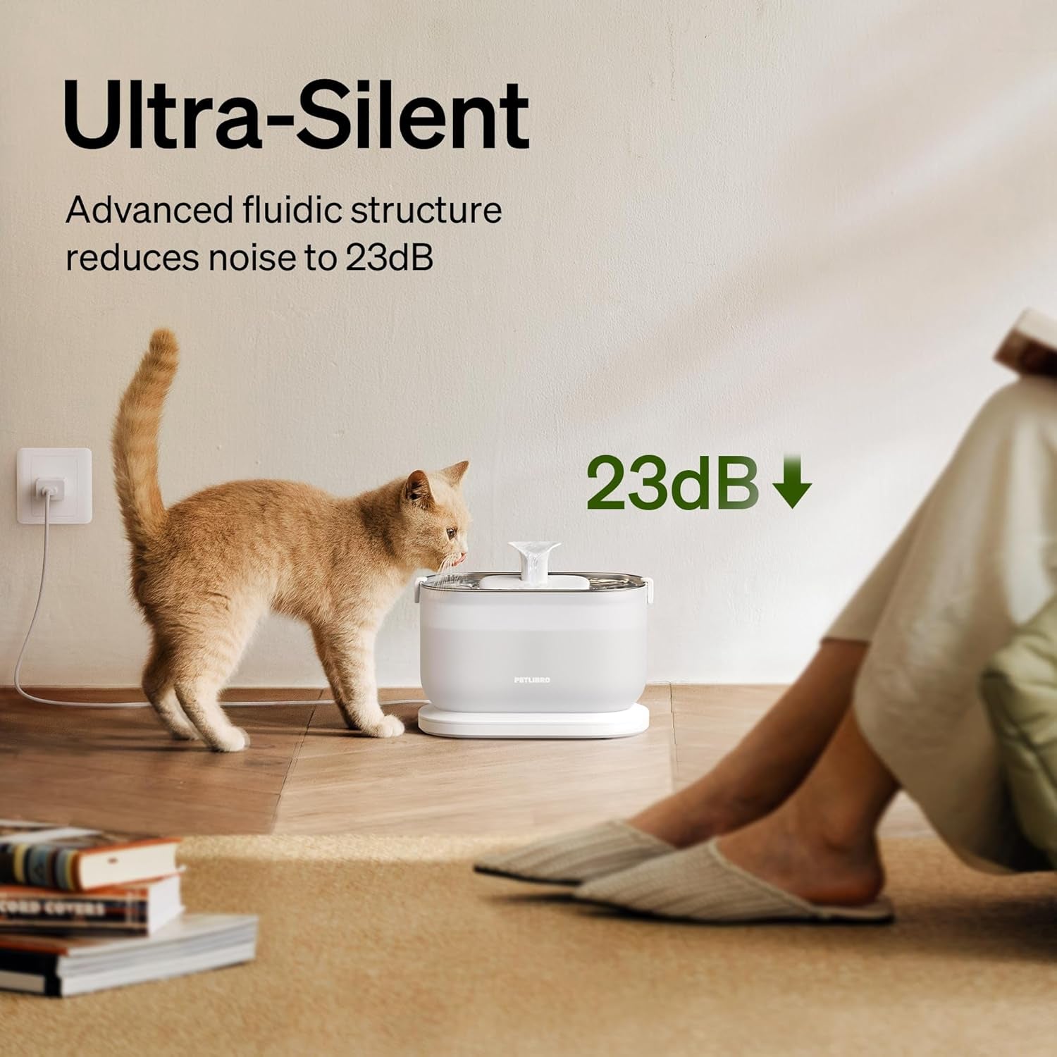 Cat Water Fountain, Cat Fountain Indoor Stainless Steel Tray, 2.5L/84Oz Wireless Pump Pet Water Fountain, Cat Water Dispenser with Two Flow Modes, Pet Fountain for Drinking Easy Clean