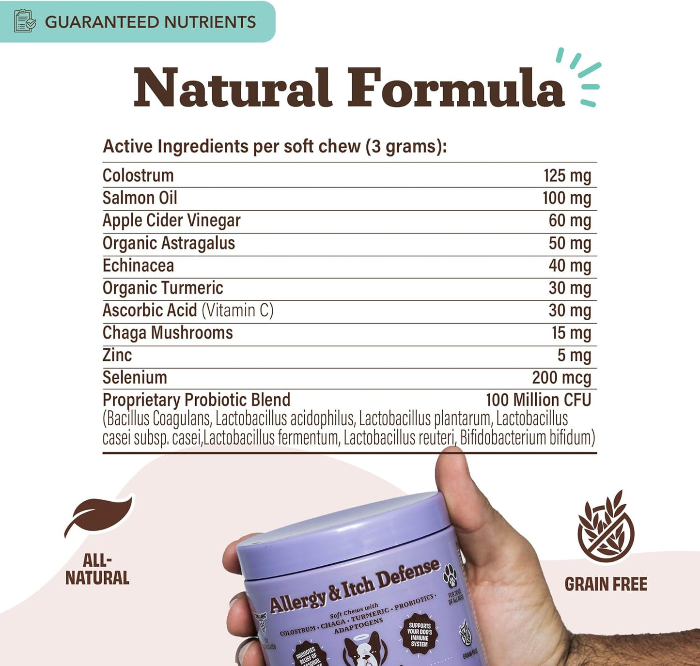 Allergy & Itch Defense Chews – Allergy Support for Dogs, Itch Relief, Skin, Coat & Gut Health with Probiotics, Colostrum & Salmon Oil, Grain-Free Dog Supplement, 90 Ct