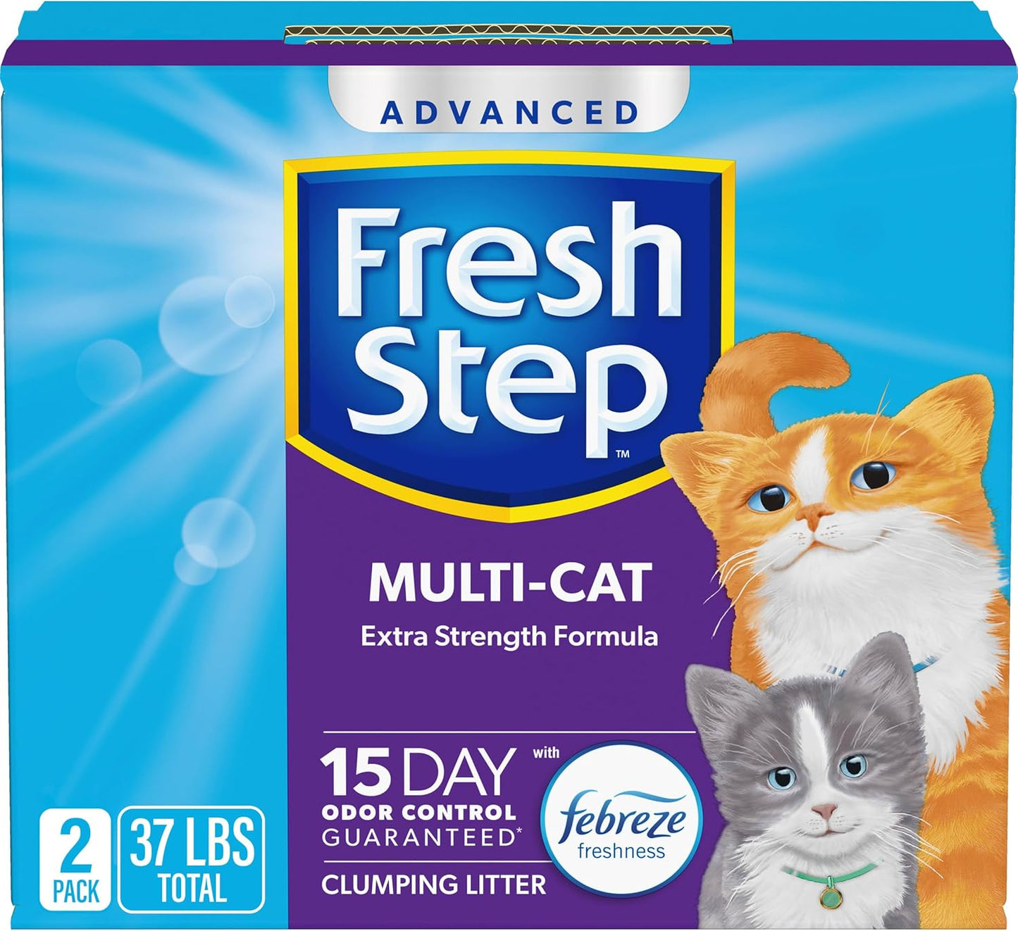 Advanced Multi Cat Clumping Litter with Febreze Freshness,  Clumping Cat Litter Extra Strength Formula, 37 Lbs. (2 X 18.5 Lb. Box)