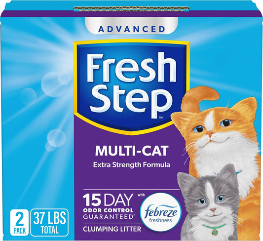 Advanced Multi Cat Clumping Litter with Febreze Freshness,  Clumping Cat Litter Extra Strength Formula, 37 Lbs. (2 X 18.5 Lb. Box)