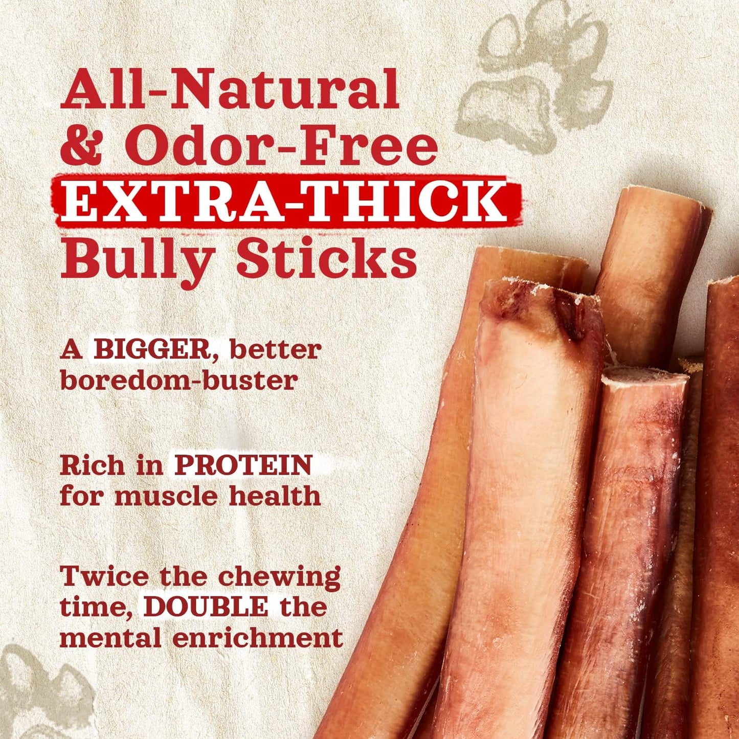 Odor Free Jumbo Bully Sticks (12 Inch, 5 Pack), Extra-Thick Chews for Dogs, Fully Digestible 100% Beef Treats, Supports Dental Health, Keep Your Dog Busy with 50% Longer Lasting Chews…