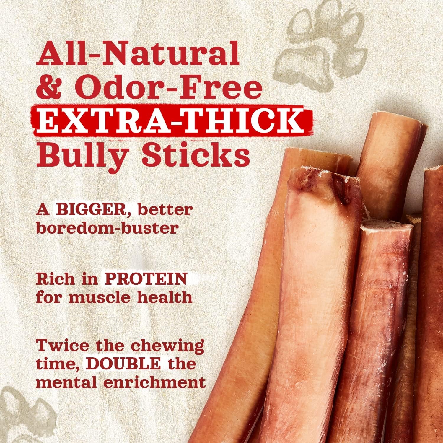 Odor Free Jumbo Bully Sticks (12 Inch, 5 Pack), Extra-Thick Chews for Dogs, Fully Digestible 100% Beef Treats, Supports Dental Health, Keep Your Dog Busy with 50% Longer Lasting Chews…