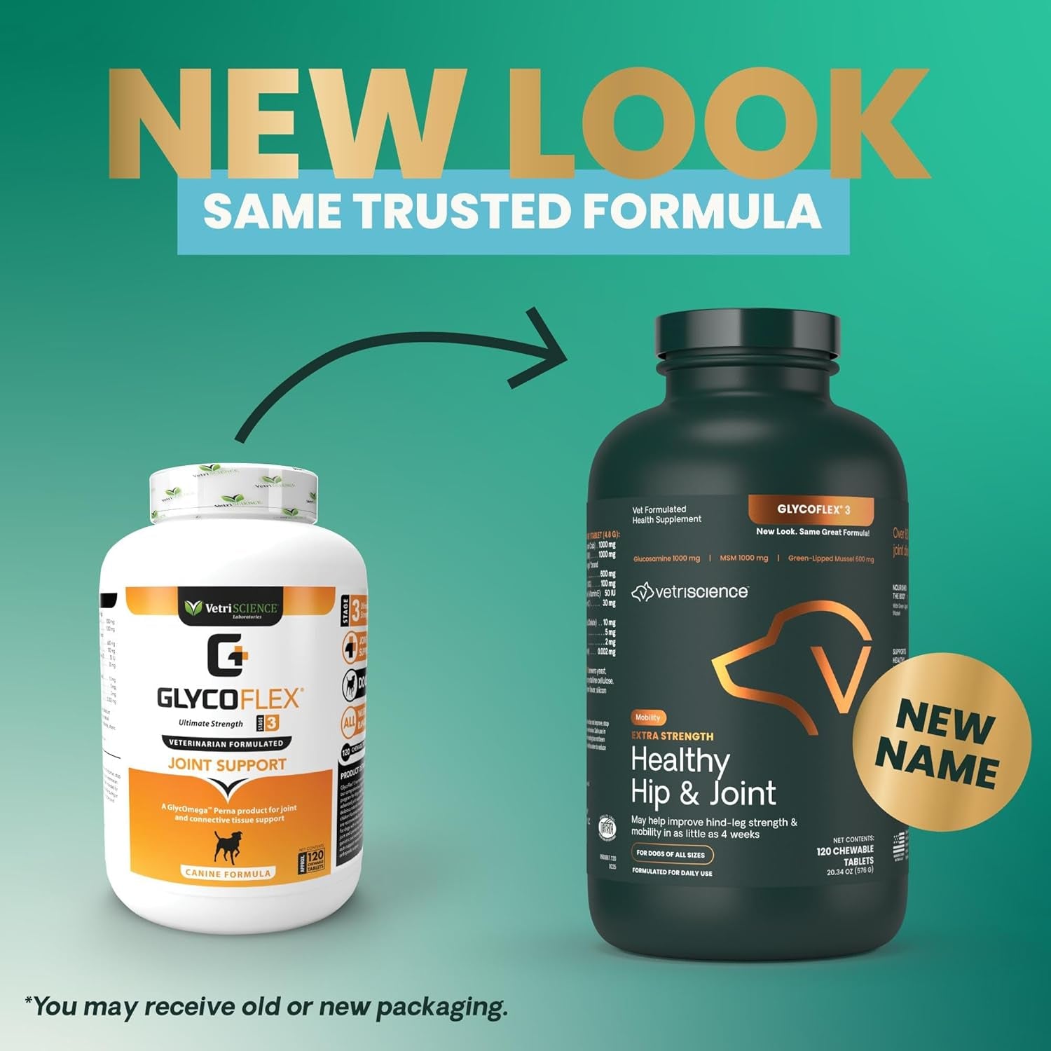 Extra Strength Healthy Hip & Joint Chewable Tablets, Glycoflex Glucosamine and Green-Lipped Mussel Joint Support Supplement for Dogs, Soothe Joint Discomfort, Chicken, 120 Count