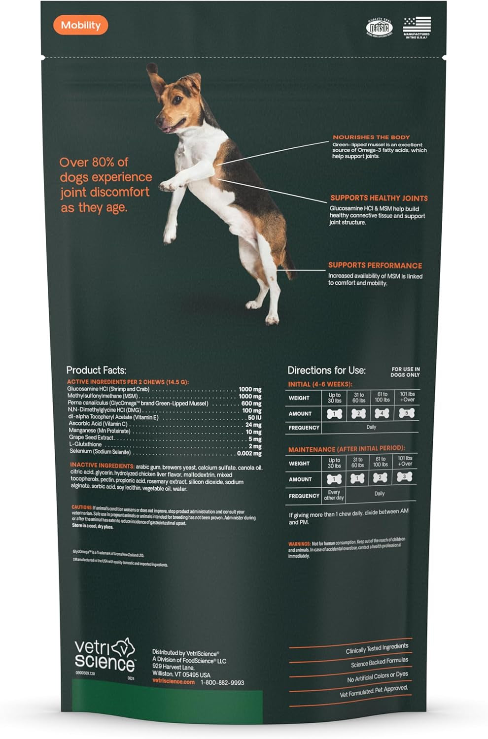 Extra Strength Healthy Hip & Joint Chews, Glycoflex Glucosamine and Green-Lipped Mussel Joint Support Supplement for Dogs, Promote Mobility and Soothe Joint Discomfort, Chicken, 120 Count