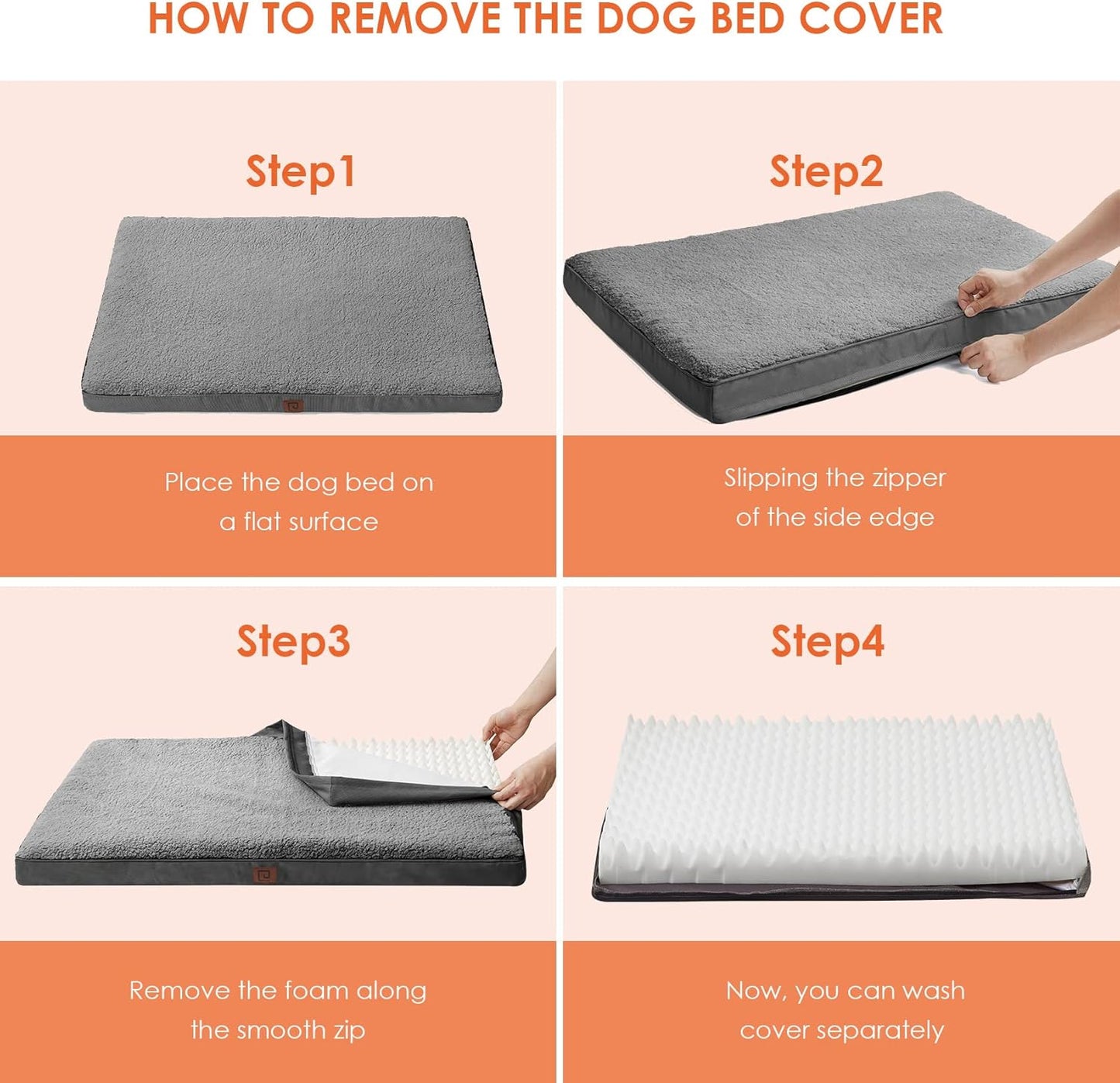 Orthopedic XL Dog Beds for Extra Large Dogs with Removable Washable Cover for Crate, Grey, 41X27