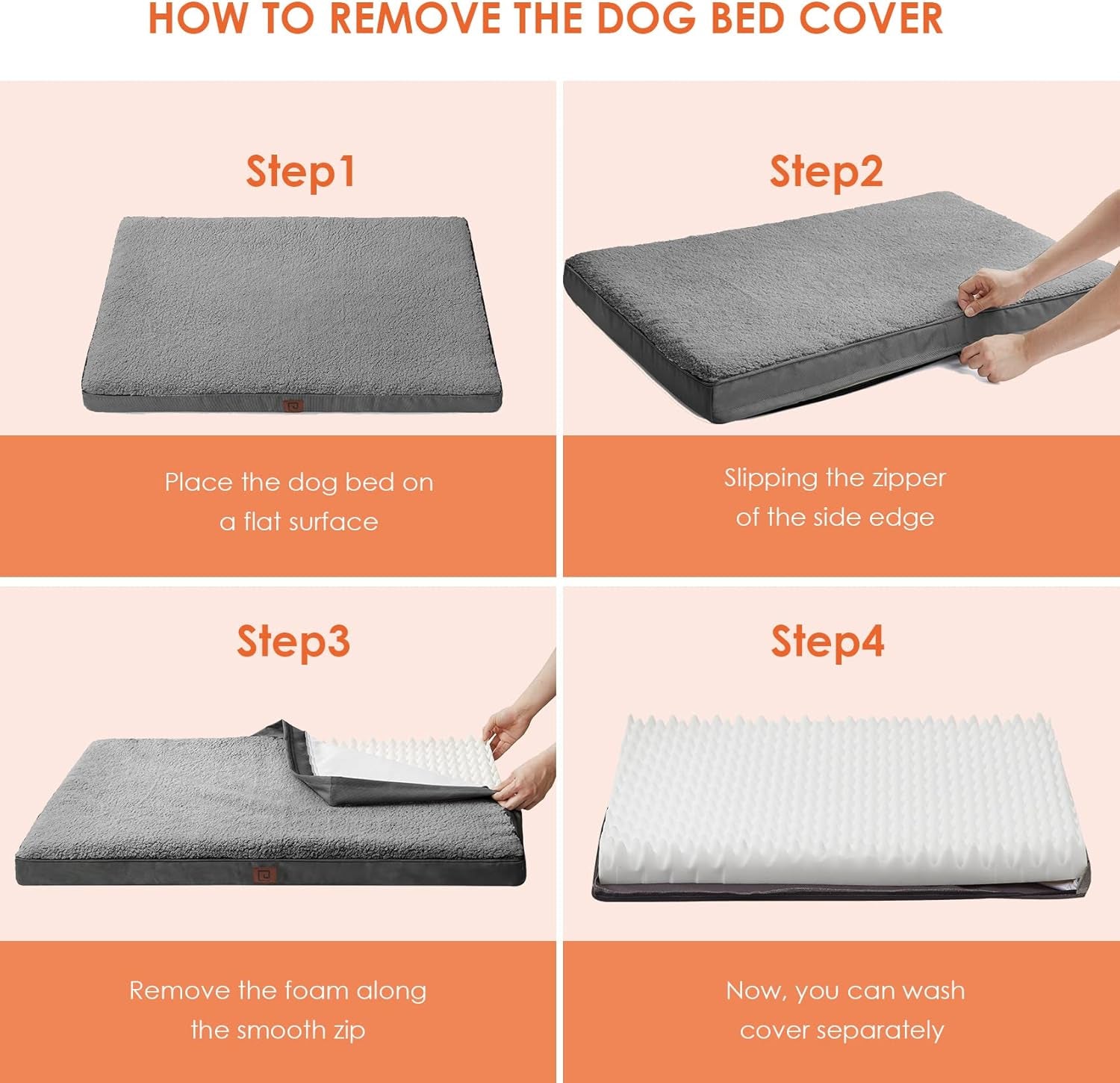 Orthopedic XL Dog Beds for Extra Large Dogs with Removable Washable Cover for Crate, Grey, 41X27