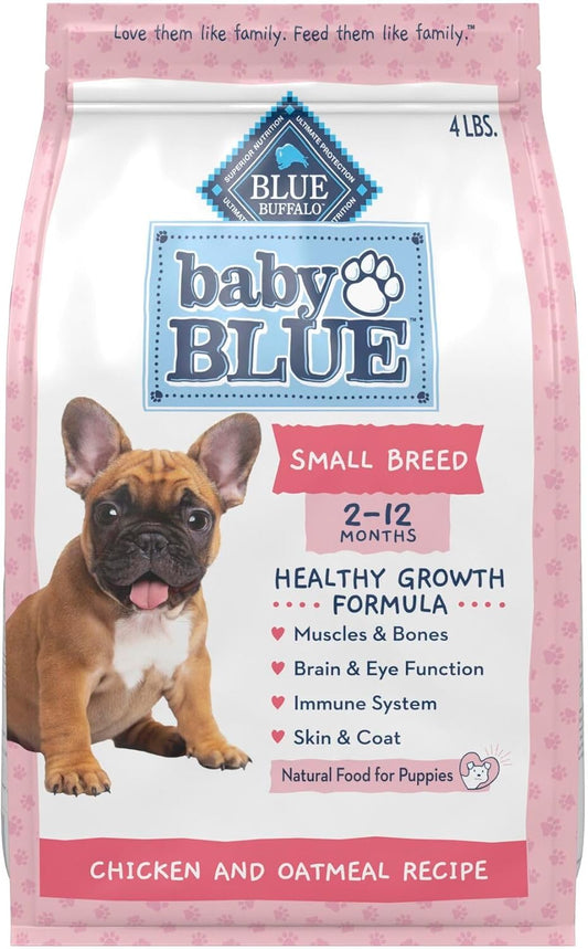 Baby BLUE Natural Small Breed Puppy Dry Dog Food, Healthy Growth Formula with DHA, Chicken and Oatmeal Recipe, 4-Lb. Bag