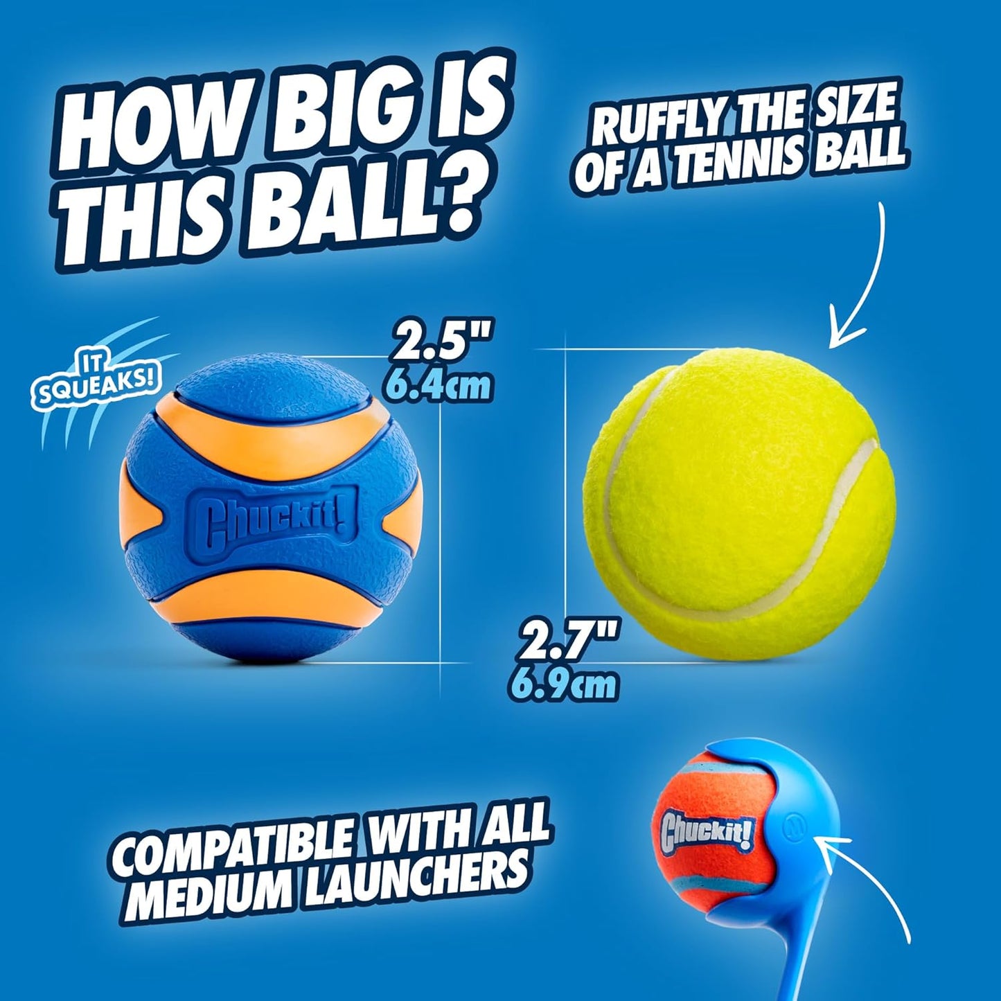 Ultra Squeaker Balls for Dogs, Floating Water Pet Toys, Durable Rubber Pet Toy, Bouncy Squeaky Fetch Balls for Dogs, Pack of 2, Medium (2.5")