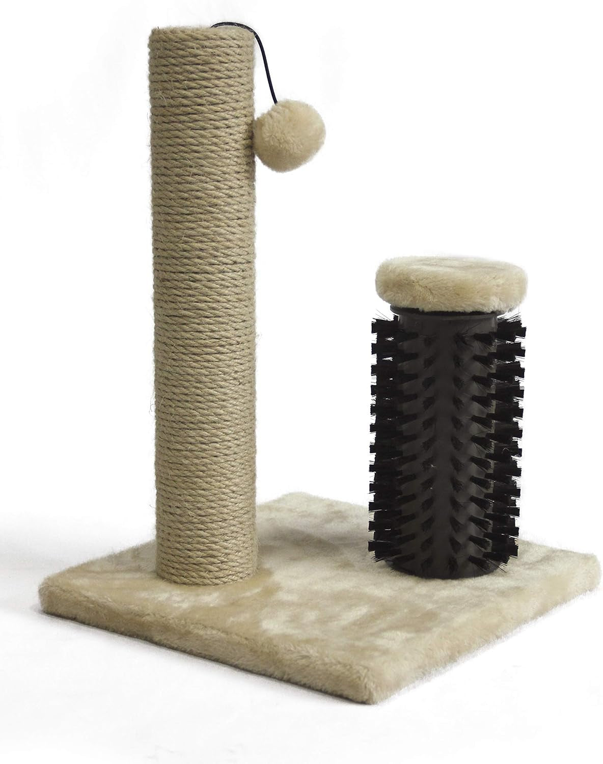 Cat Scratcher - Indoor Classic Single Cat & Kittens Scratching Post with Brush, Small (16.5" H) - Beige