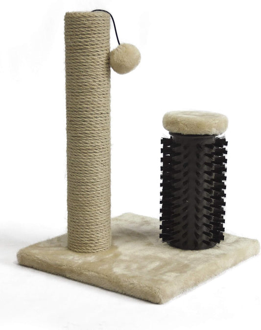 Cat Scratcher - Indoor Classic Single Cat & Kittens Scratching Post with Brush, Small (16.5" H) - Beige