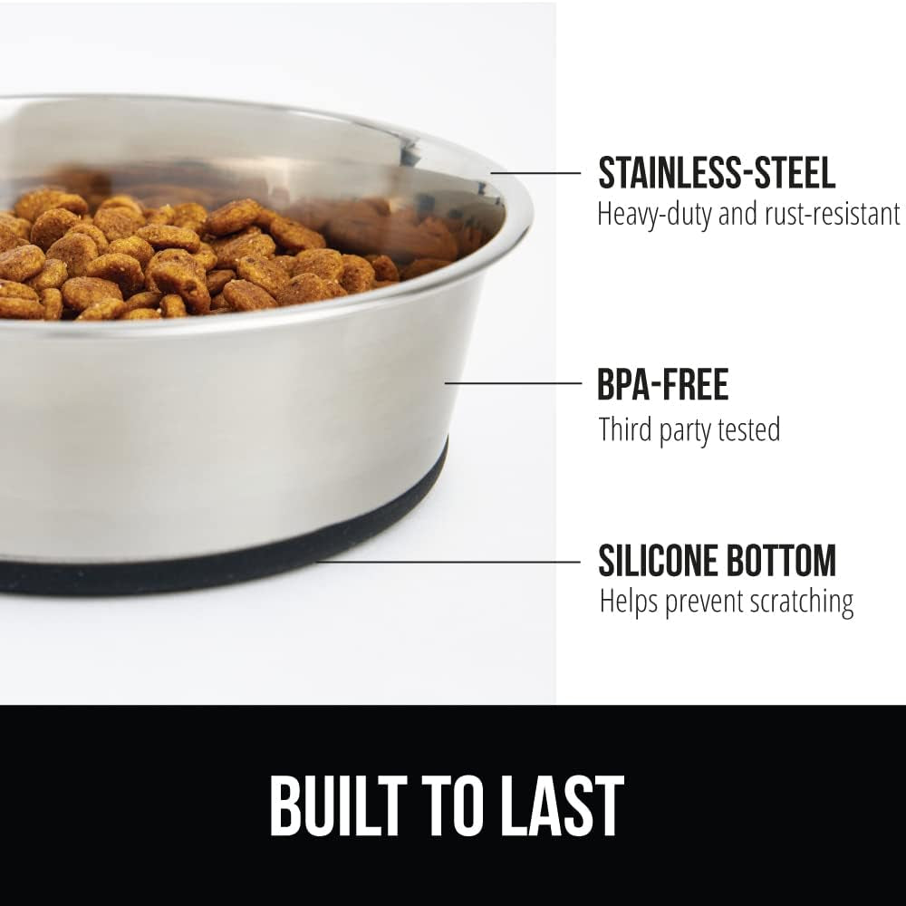 Set of 2 Dog Bowls, Holds 6 Cups (48 Fl Oz), Heavy Duty Metal Food and Water Bowl for Feeding Dogs and Cats, Dishwasher Safe, Rust Resistant Stainless Steel, BPA Free Rubber Base, Black